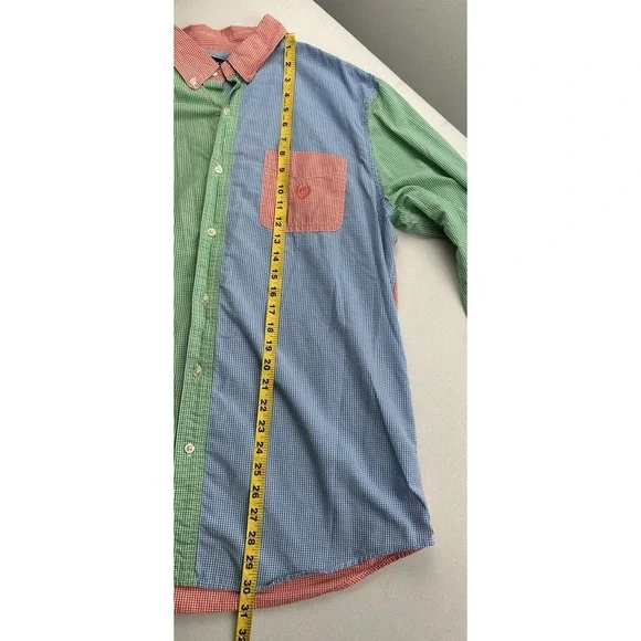Chaps‎ Mens Large Easy Care Gingham Shirt Colorblock Green Blue Red Long Sleeve - Picture 8 of 12